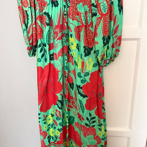 Anthropologie Red and Green Ruffled Sundress with Bishop Sleeves - Picture 3 of 7